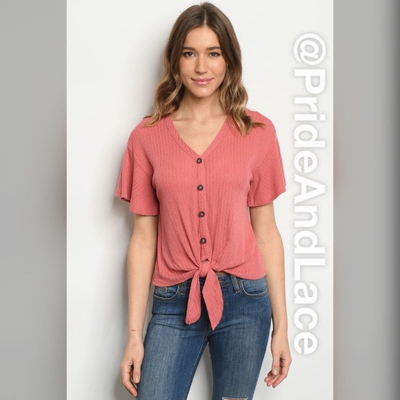 Pride&Lace Tops - LAST 3️⃣ 🌺 ROSE BUTTON TIE TOP 🌺